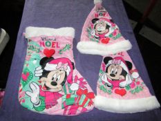 Minnie Mouse - Set of 2 Christmas Hats - Good Condition. 1X Minnie Mouse - Christmas Stocking - Good