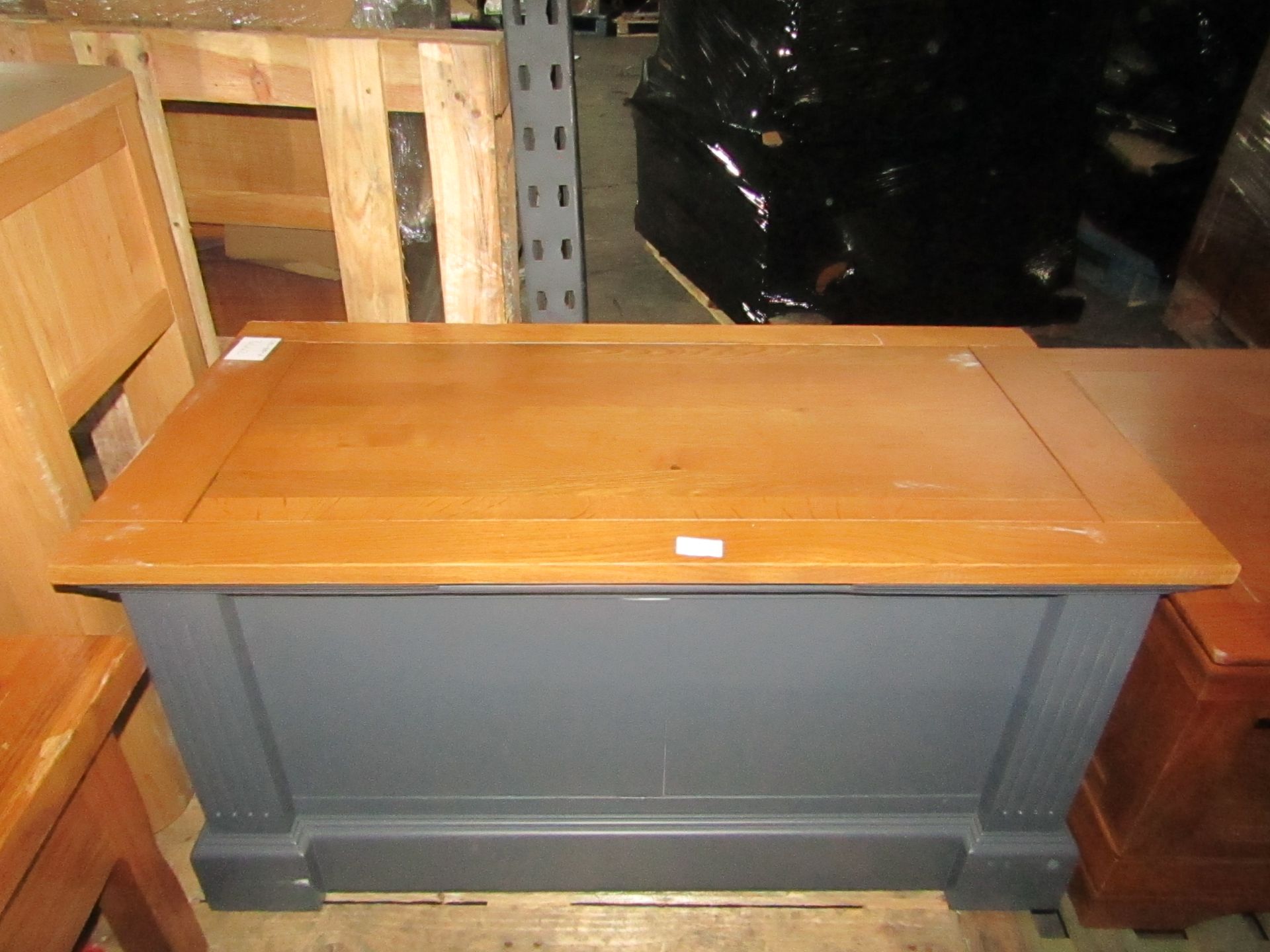 Oak Furnitureland Highgate Rustic Oak And Blue Painted Hardwood Blanket Box RRP Â£229.99 A blanket