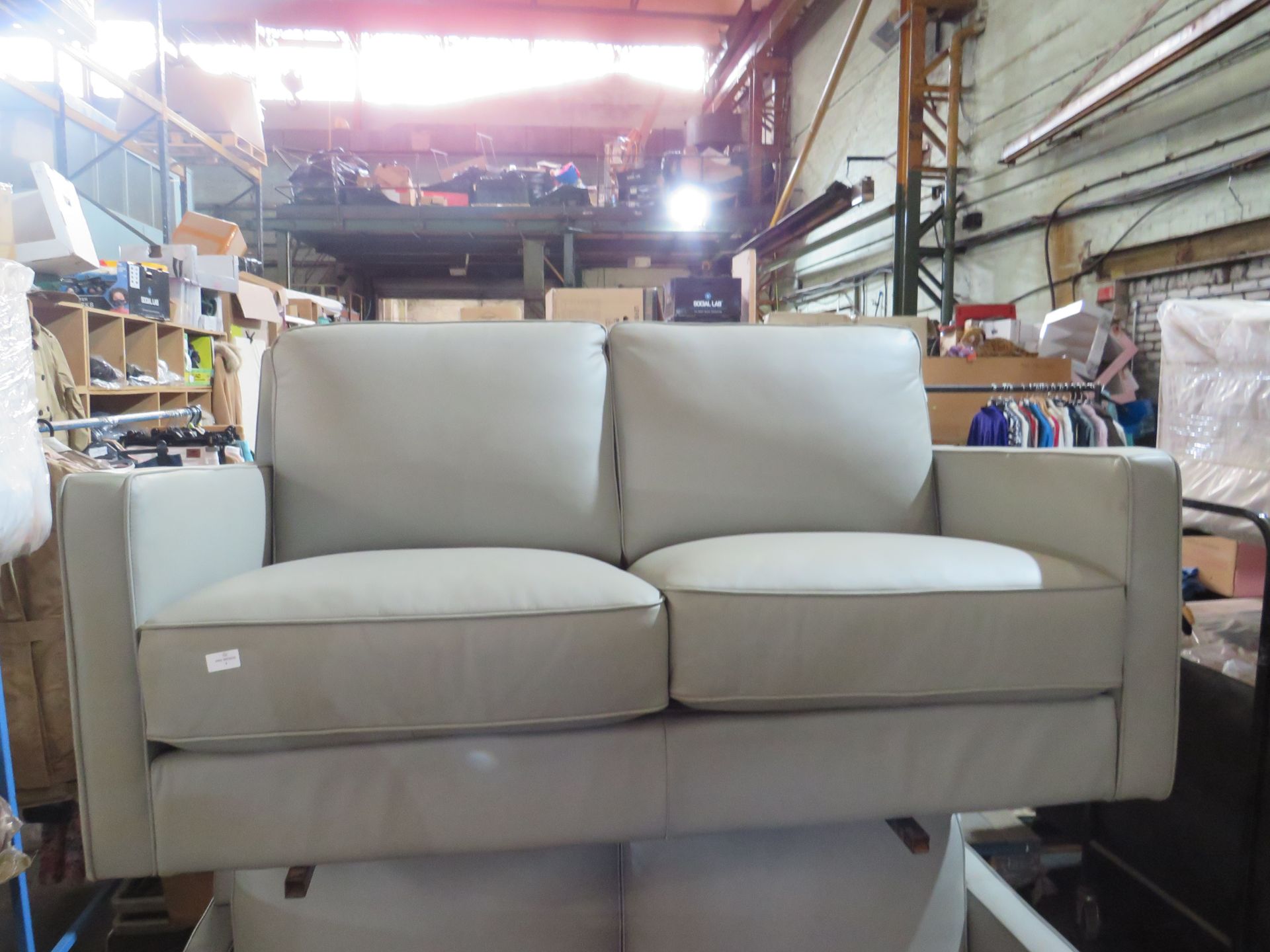 Costco Soft Italian Leather Grey 2 Seater Sofa, in good condition may have a few small scuffs in