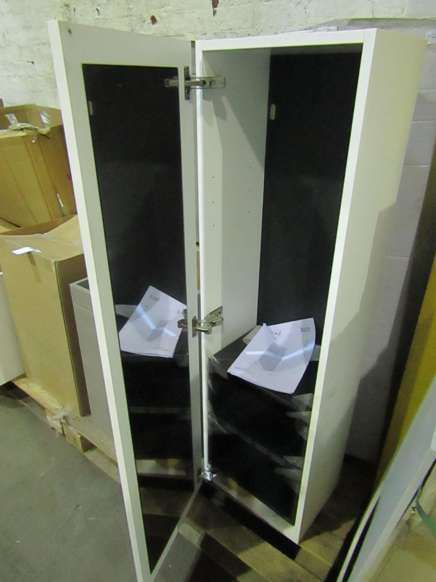 Roca - Beyond Column 1400mm Gloss White Unit With Built-In Mirror - Very Good Condition & Boxed.