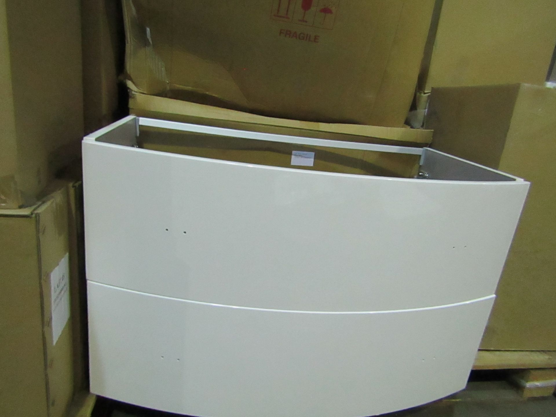 Vue Gloss White Curved Cabinet 900mm - Item Needs Screws Tightening, Boxed.