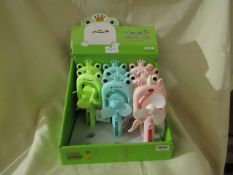 6x Frog - Manual Water Spray Fan - Assorted Colours - Unused.