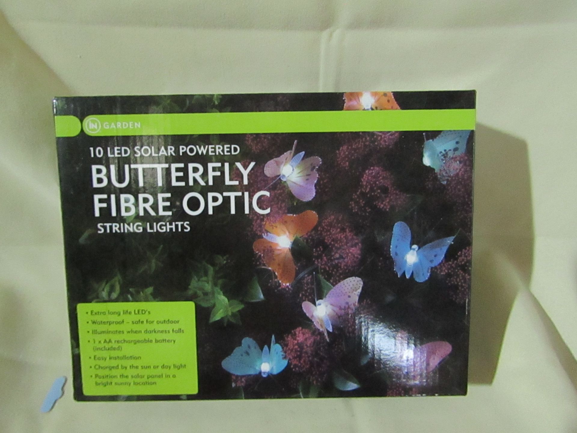 InGarden - 10-LED Solar Powered Fibre-Optic Butterfly String Lights - Unchecked & Boxed.