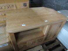 Oak Furnitureland Bevel Natural Solid Oak Corner Tv Cabinet RRP ¶œ299.99 (PLT OAK-APM-A-3198)
