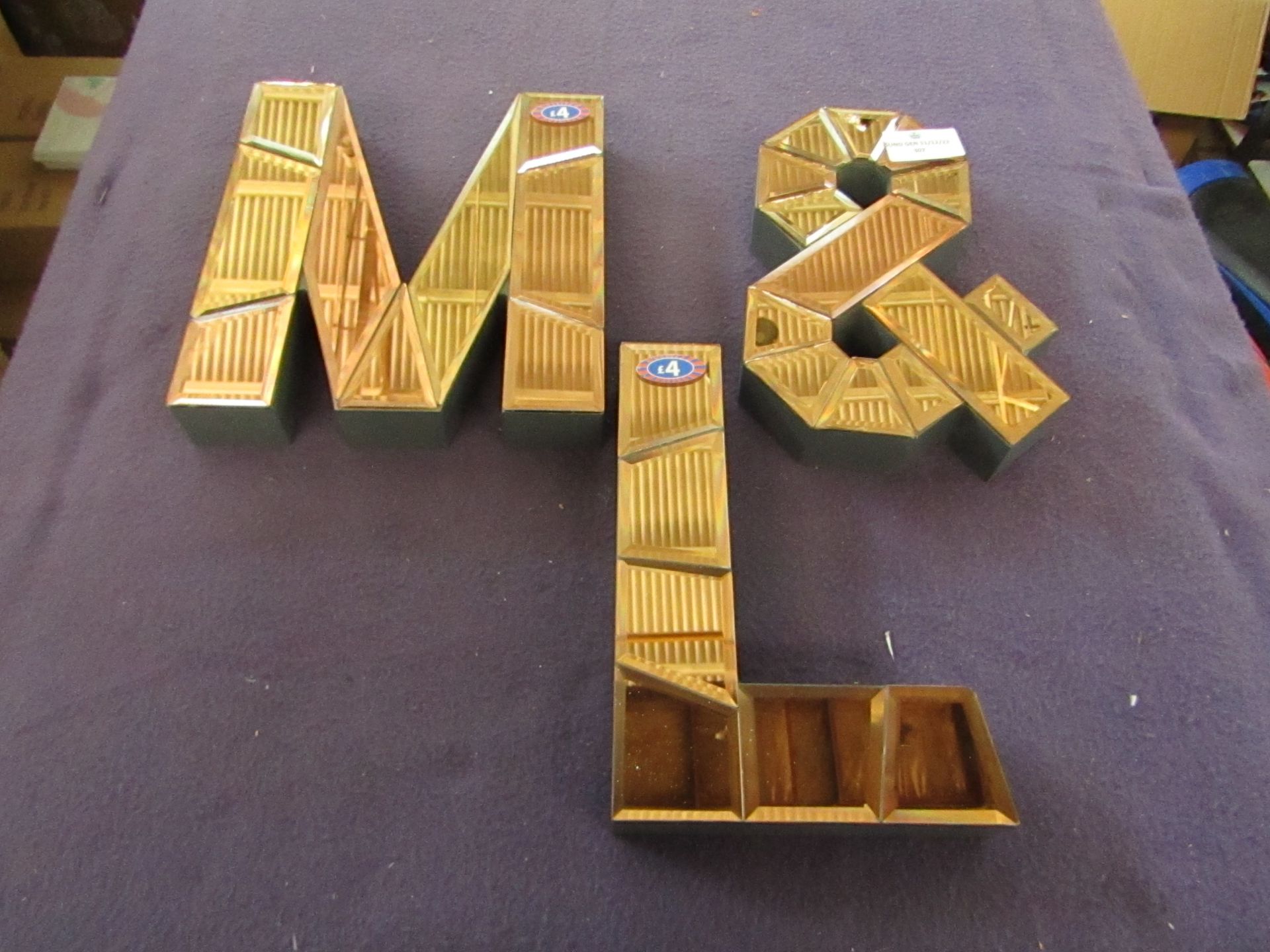 2x Various Mirror Letter Ornaments - No Packaging. 1x Symbal Mirror Ornament - No Packaging.