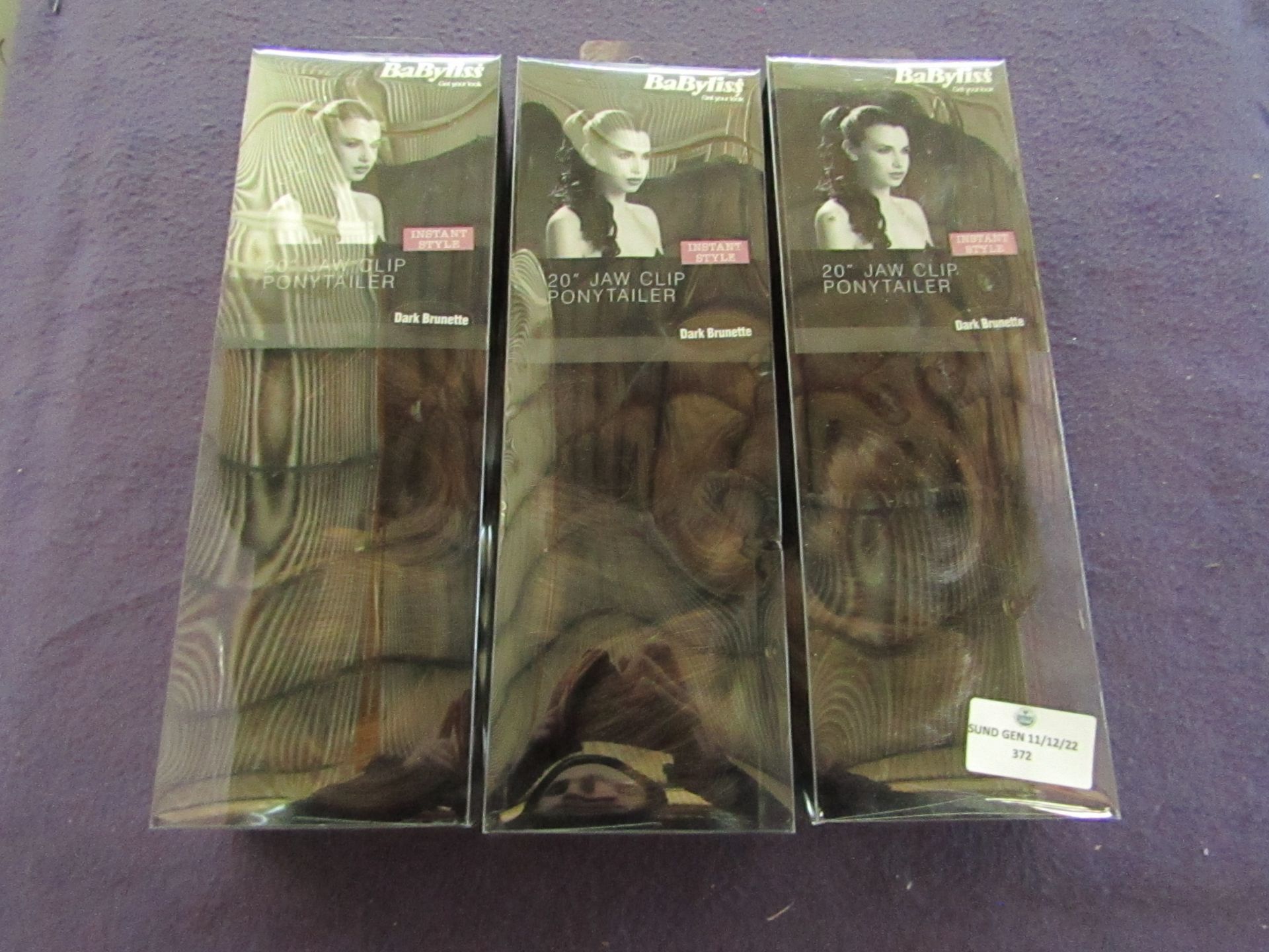 3x Babyliss - 20" Jawclip Ponytailers - Dark Brunette - Unused & Packaged.