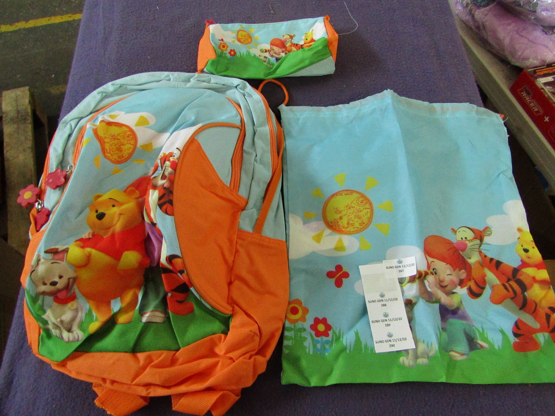 Winnie The Pooh - 3-Piece Bag Set ( Backpack, String Bag, Stationary Case ) - New & Packaged.