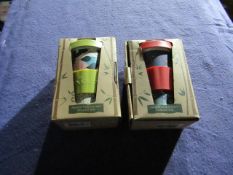 2x Bamboo Reusable Travel Cups - Designs Vary Will Be Picked At Random - Boxed.