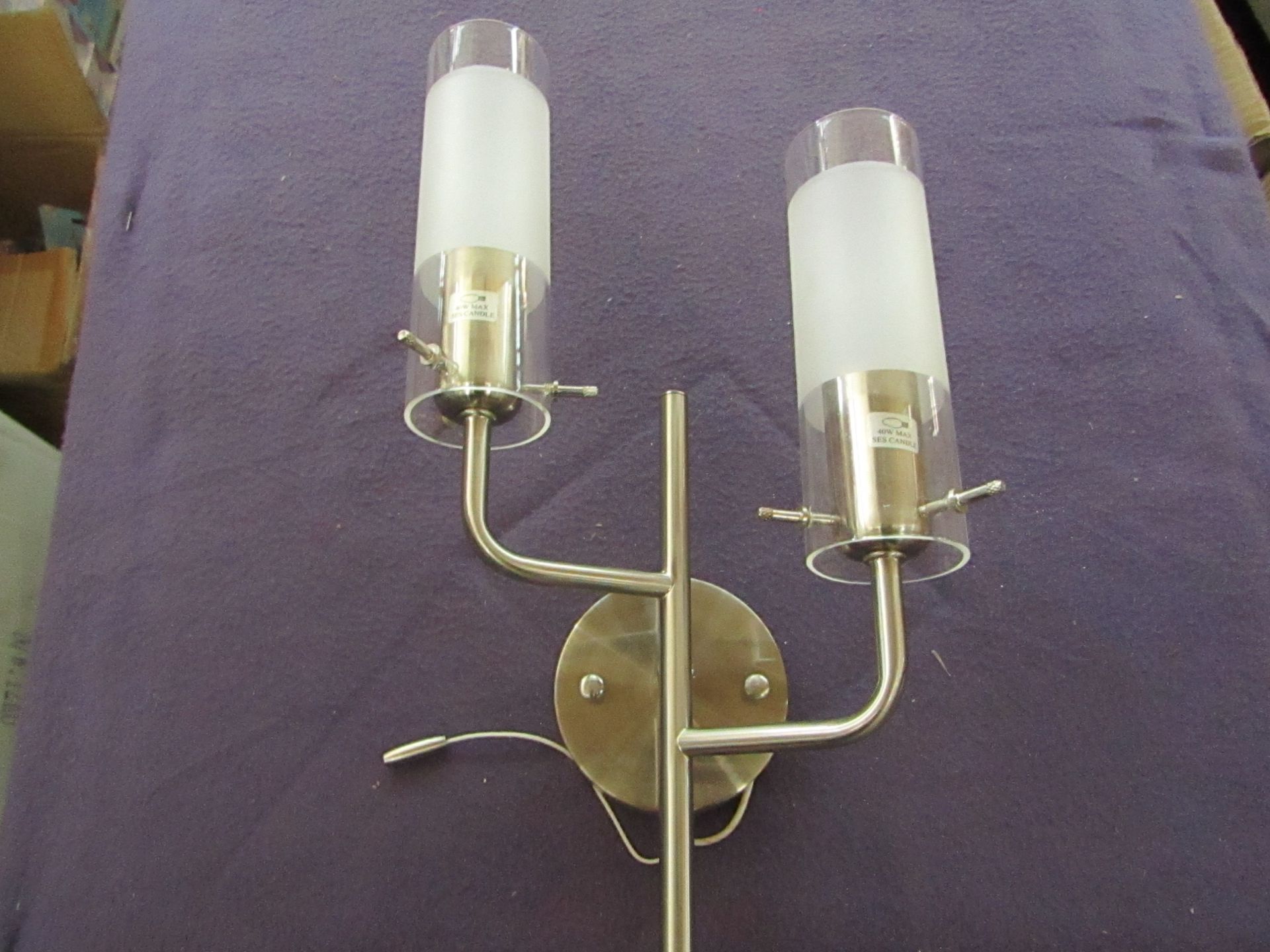 Unbranded - Double Glass Wall Light - Stainless Steel -Good Condition & Boxed.