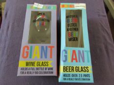 2x Various Giant Personalised Glasses - Unused & Boxed.