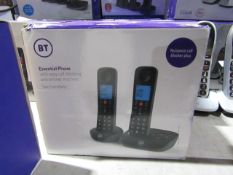 BT Essential Two Handsets with easy call blocking and Answering Machine untested and boxed.