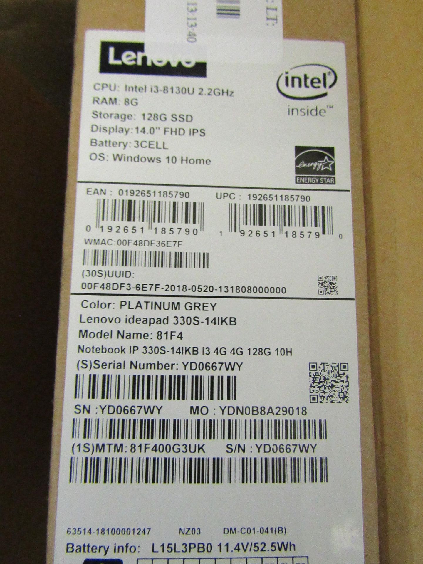 Lenovo 81F4 laptop, powers on and loads through to the home screen, comes in original box with - Image 3 of 3