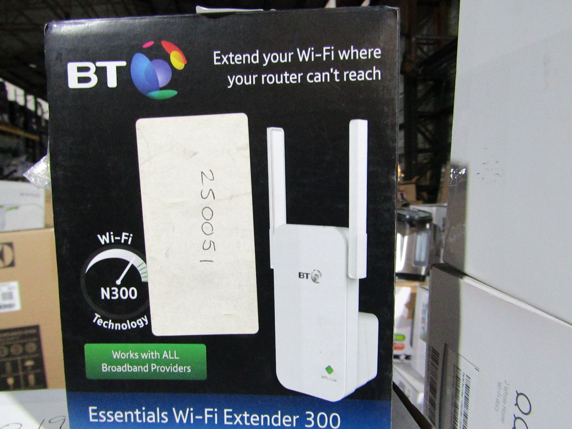 BT wifi extender 300, comes in original box and powers on but we havent checked it any further