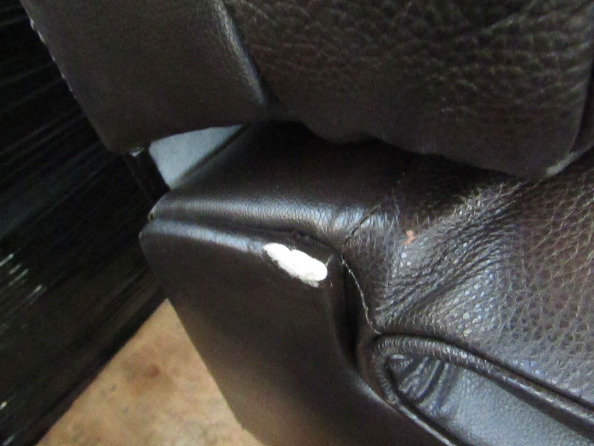 Costco 3 seater leather electric reclining sofa, working but has a rip on the back corner (as - Image 2 of 2