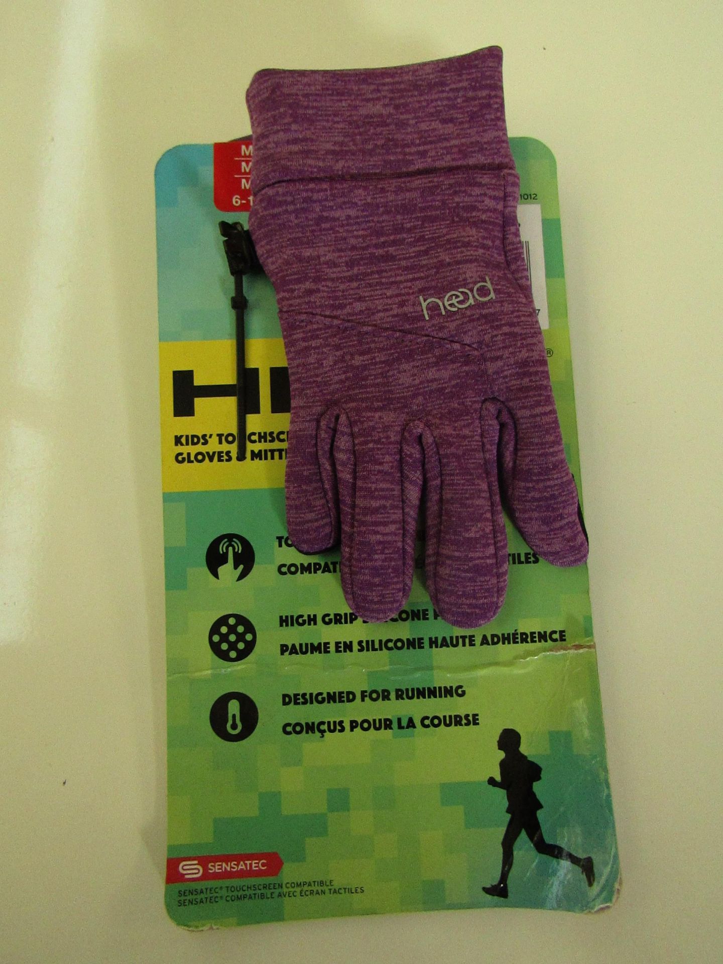 1 X Pair of Childrens Head Gloves Size M ( 6-10 Yrs ) Touchscreen Compatible ) Purple/Black New &