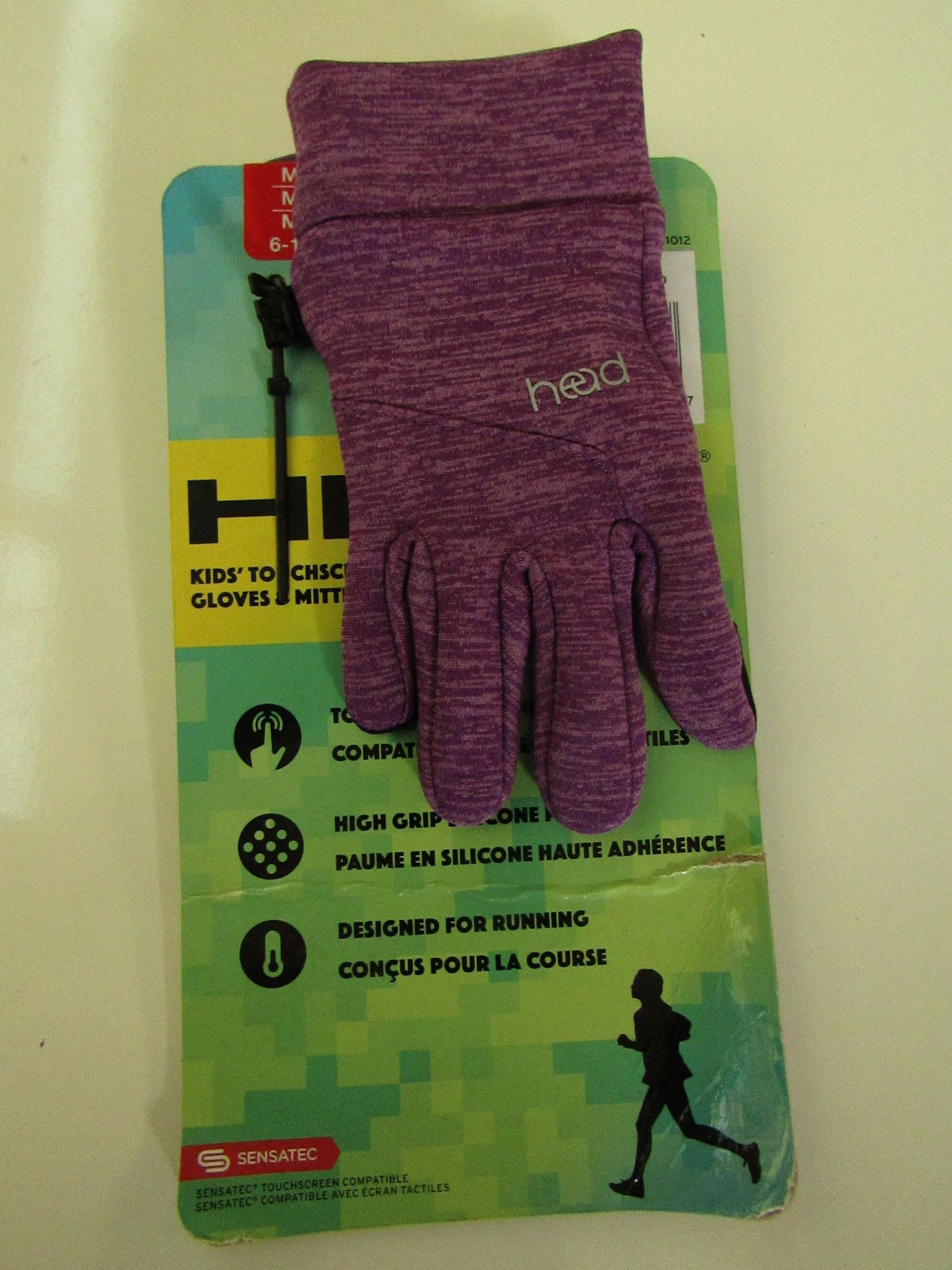 1 X Pair of Childrens Head Gloves Size M ( 6-10 Yrs ) Touchscreen Compatible ) Purple/Black New &