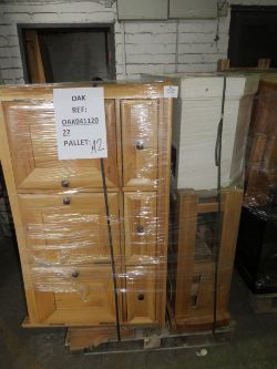 Unworked Pallets of Oak Furniture land customer returns and cancelled orders.