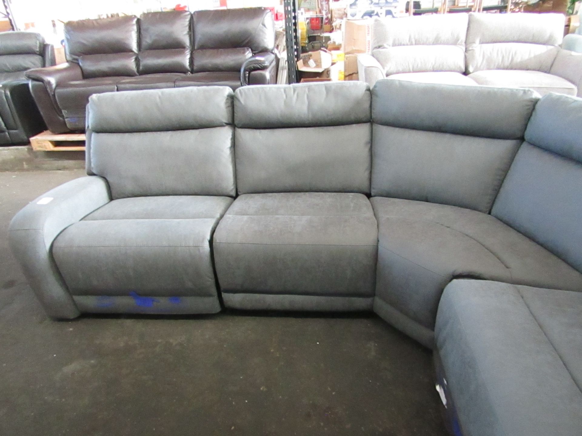 Costco Power reclining fabric cinema sofa with USB charging points, 3 pin plug charger, cup - Image 3 of 4