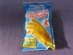 2x Boxes Containing 12x Packs : Duzzit - HouseHold Yellow Latex Gloves - Size Large ( 2 Pairs Of