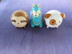 3X Various Money Banks - ( Llama, Dog, Sloth ) - New & Boxed.