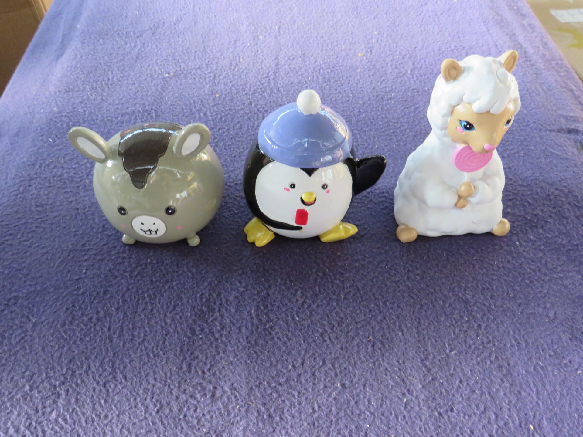 3X Various Money Banks - ( Llama, Penguin, Donkey ) - New & Boxed.