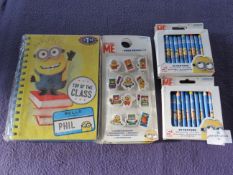 Dispicable Me Set : 1x Notepad 4x 24-Piece Crayon Sets 2x 12-Piece Erasers - All Unused & Packaged.