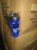 Pallet of approx 864 protein shaker bottles with metal mixing ball inside, all appear to be new,