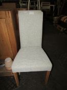 Oak Furnitureland Scroll Back Chair in Plain Grey Fabric with Solid Oak Legs (Pair) RRP Â£140.00