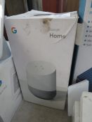 google Home smart Speaker, boxed and powers on we havent gone through the full set up on app etc