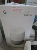 google Home smart Speaker, boxed and powers on we havent gone through the full set up on app etc