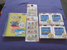 Dispicable Me Set : 1x Notepad 4x 24-Piece Crayon Sets 2x 12-Piece Erasers - All Unused & Packaged.