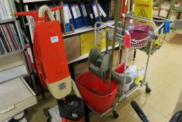 Jeyes Hygiene Ranger 38 floor scrubber with cleaners trolley