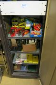 Steel cabinet with contents of various hand tools, drills etc.