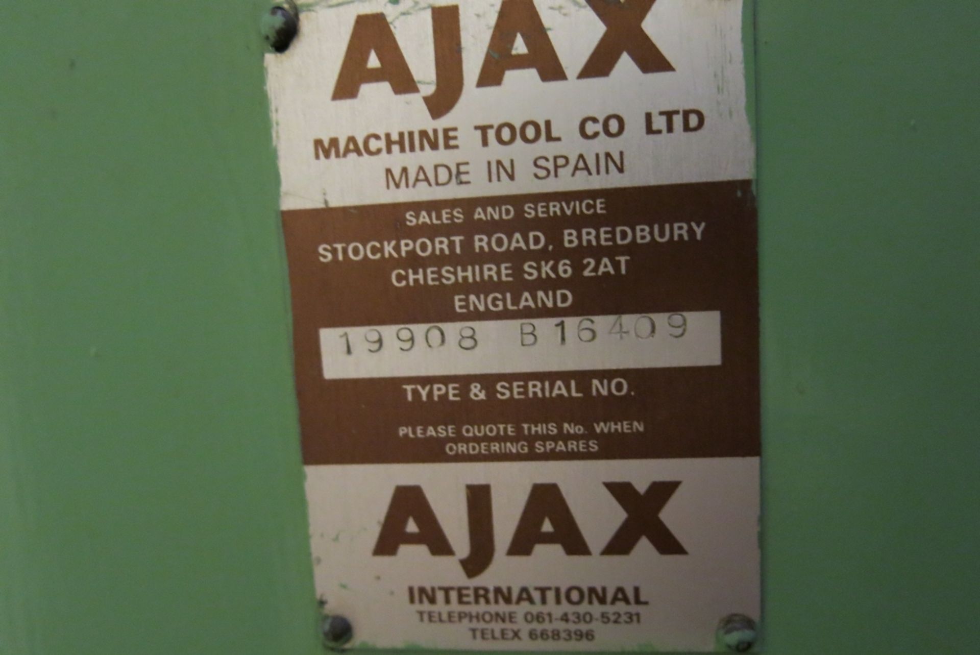 AJAX horizontal milling machine with cabinet and contents of cutters etc - Image 3 of 4