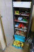 Steel cabinet with contents of various tools, drills etc.