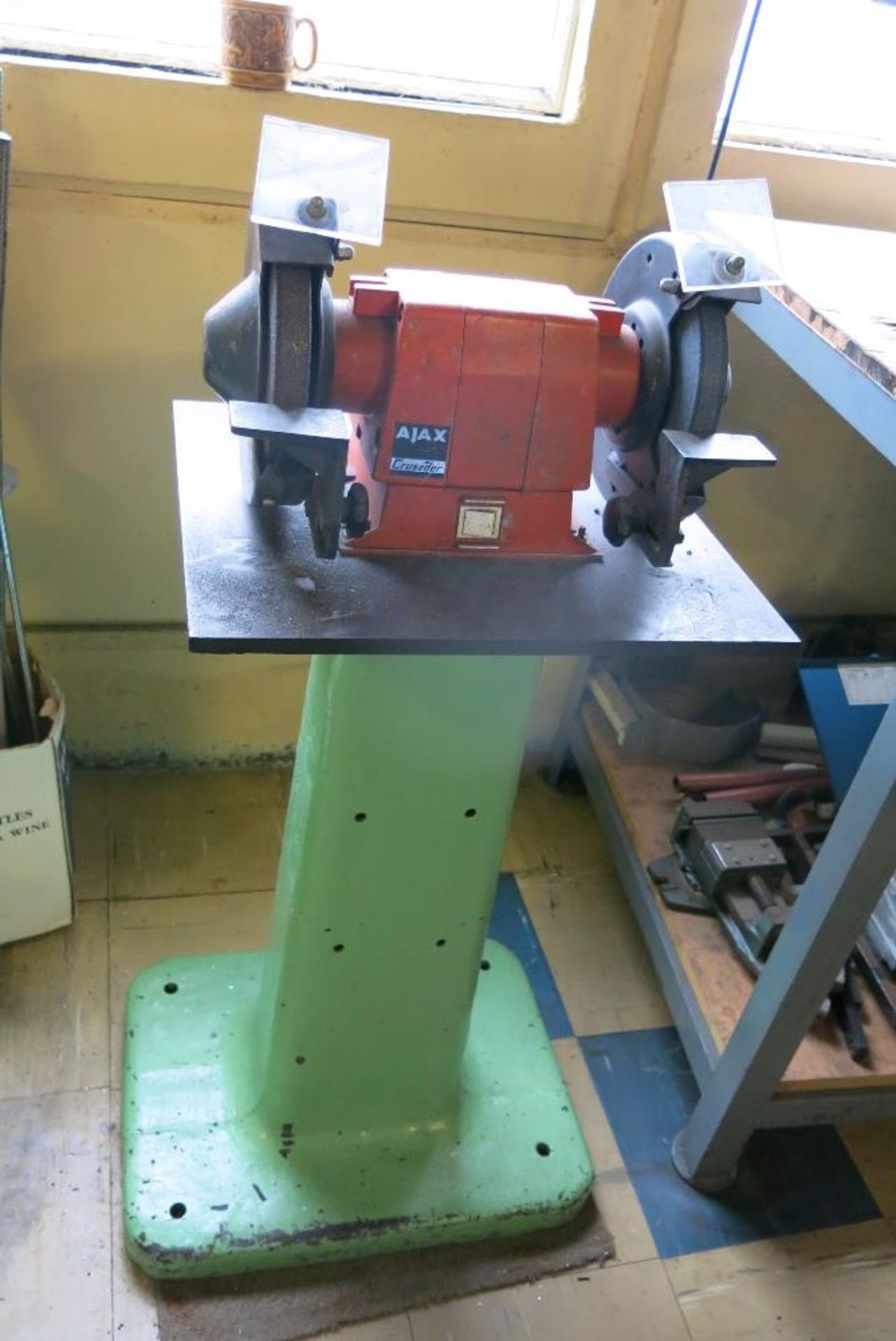 AJAX Crusader bench grinder on pedestal