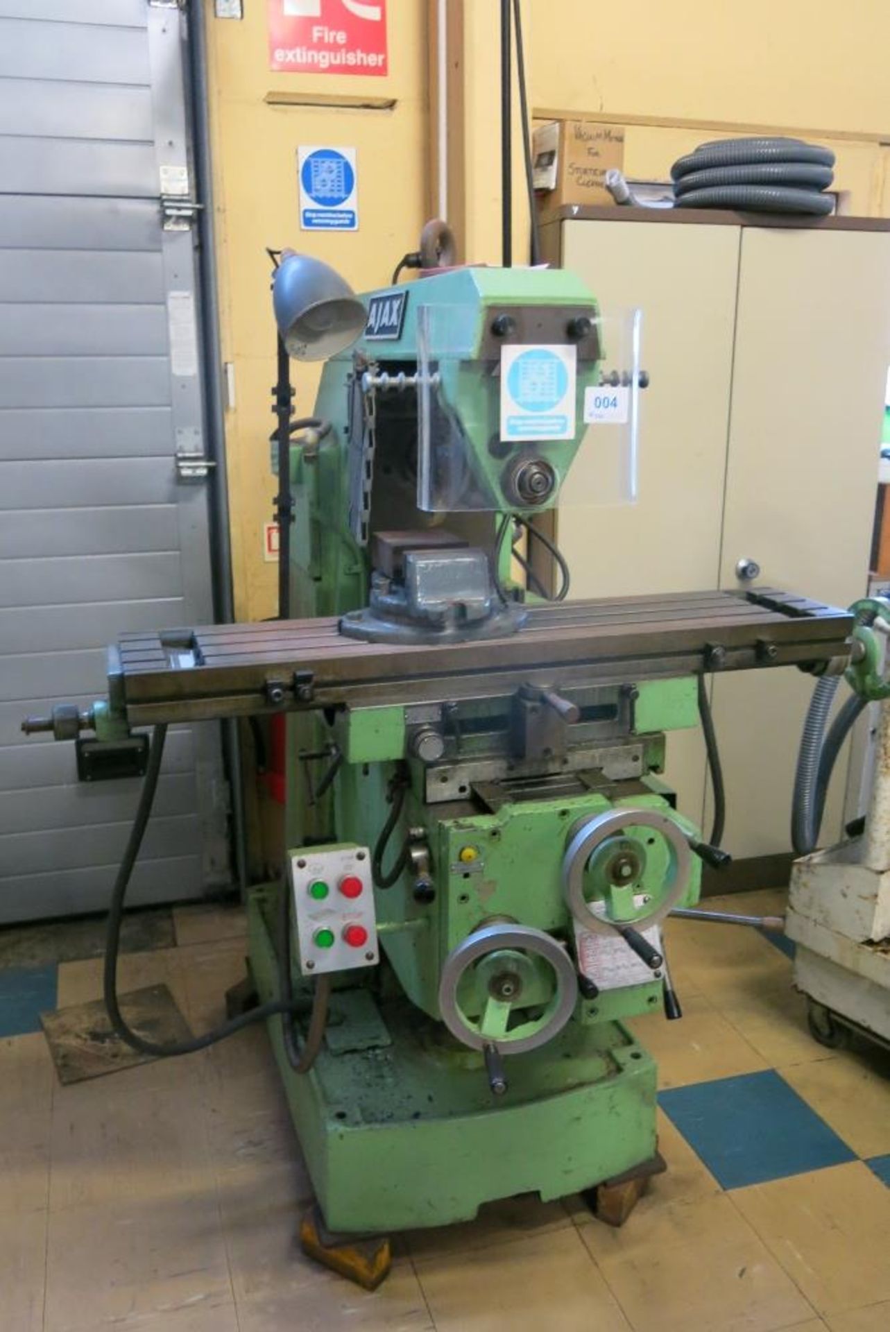 AJAX horizontal milling machine with cabinet and contents of cutters etc