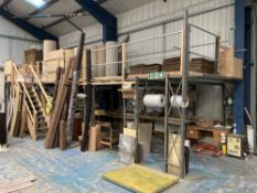 Steel dexion type freestanding mezzanine floor with single access staircase and hand rails