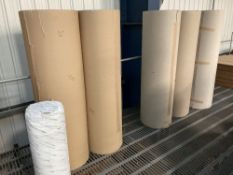Quantity cardboard packaging materials including flatpack boxes and corrugated rolls