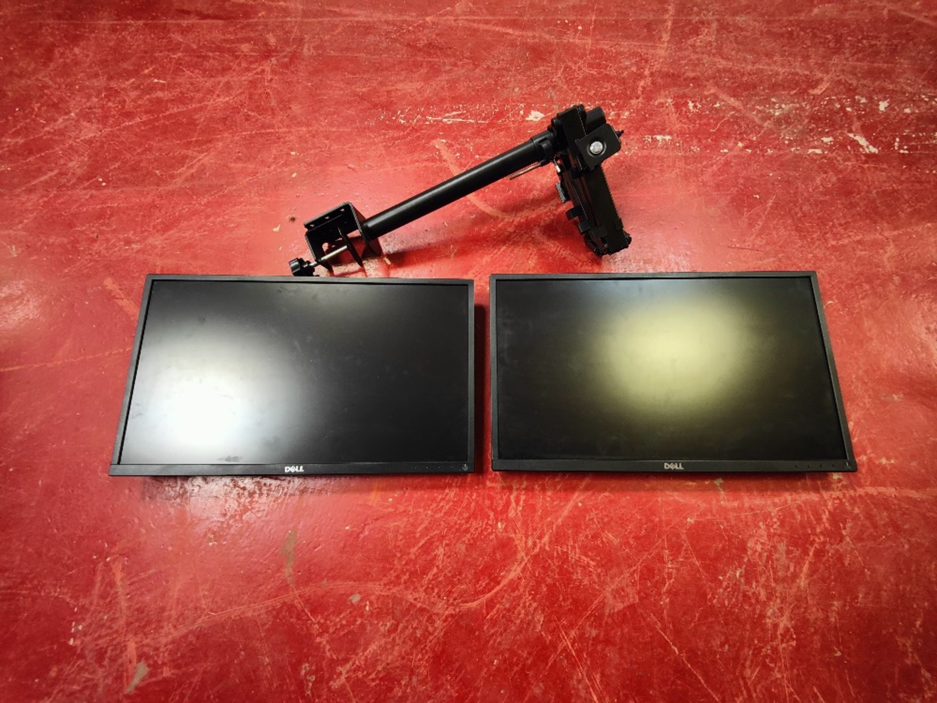 (2) DELL 23" Monitors with desk mounted stand