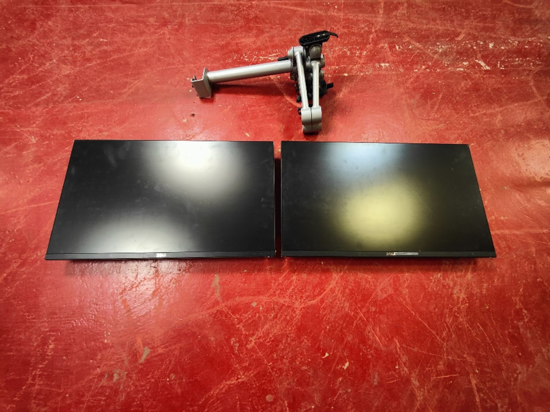 (2) DELL 27" Monitors with desk mounted stand