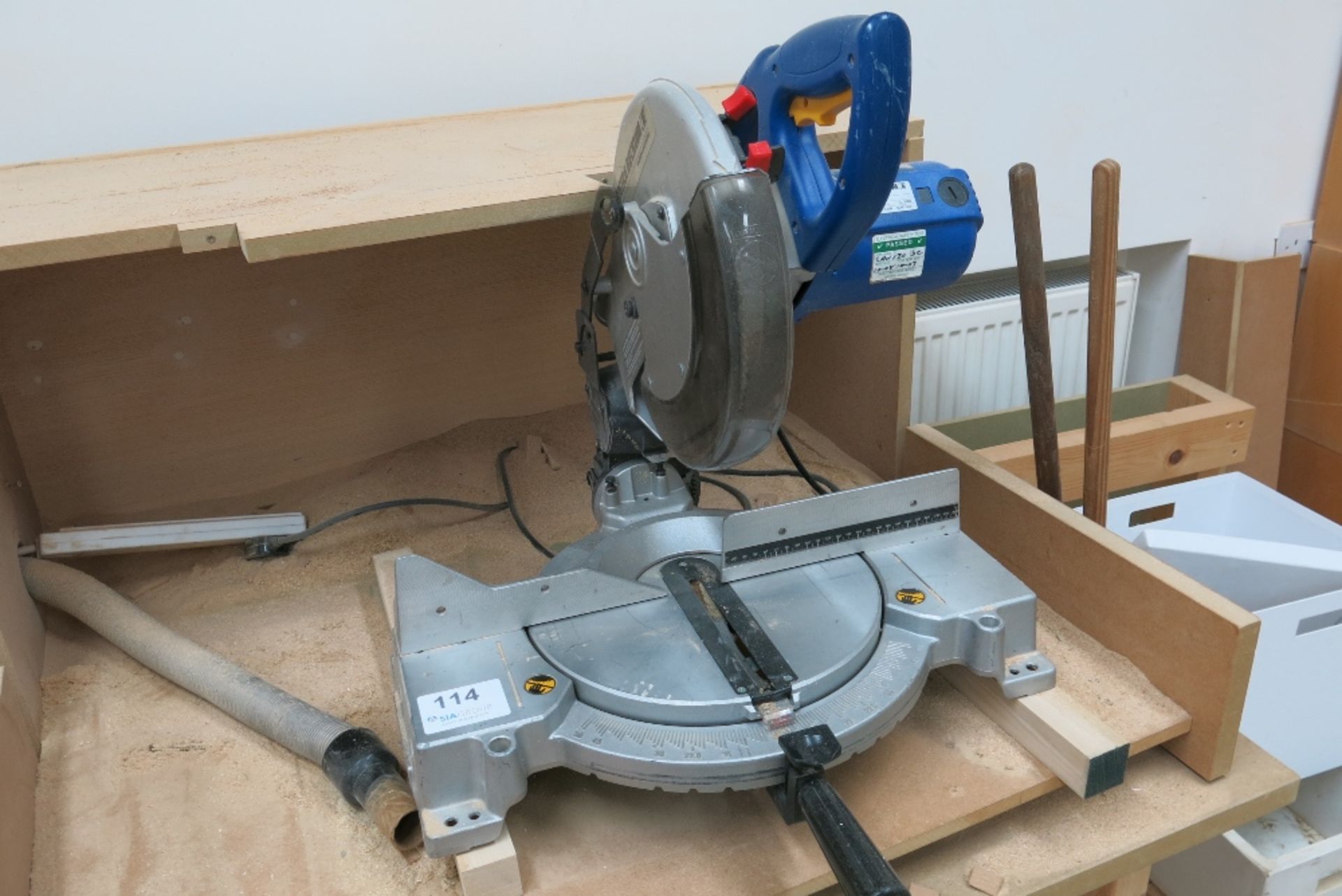 Elektra Beckum KS 250 table top mitre saw with Titan TTB431VAC extraction system