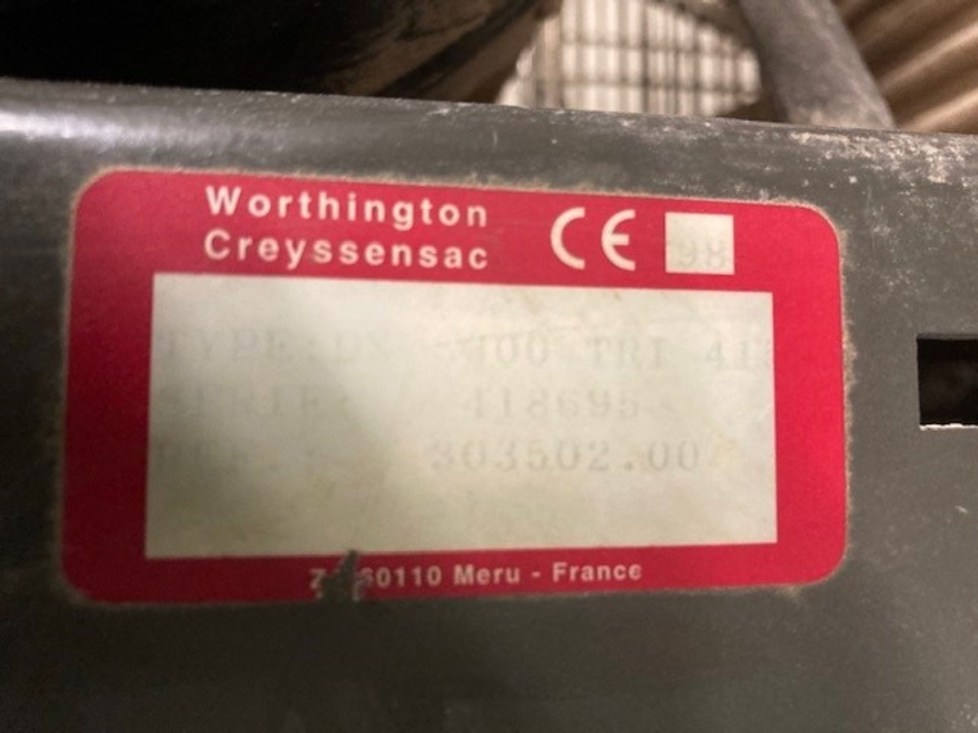 Worthington Creyssensac Type DX5300 10 Bar 270 Ltr Receiver Mounted Air Compressor - Image 3 of 3