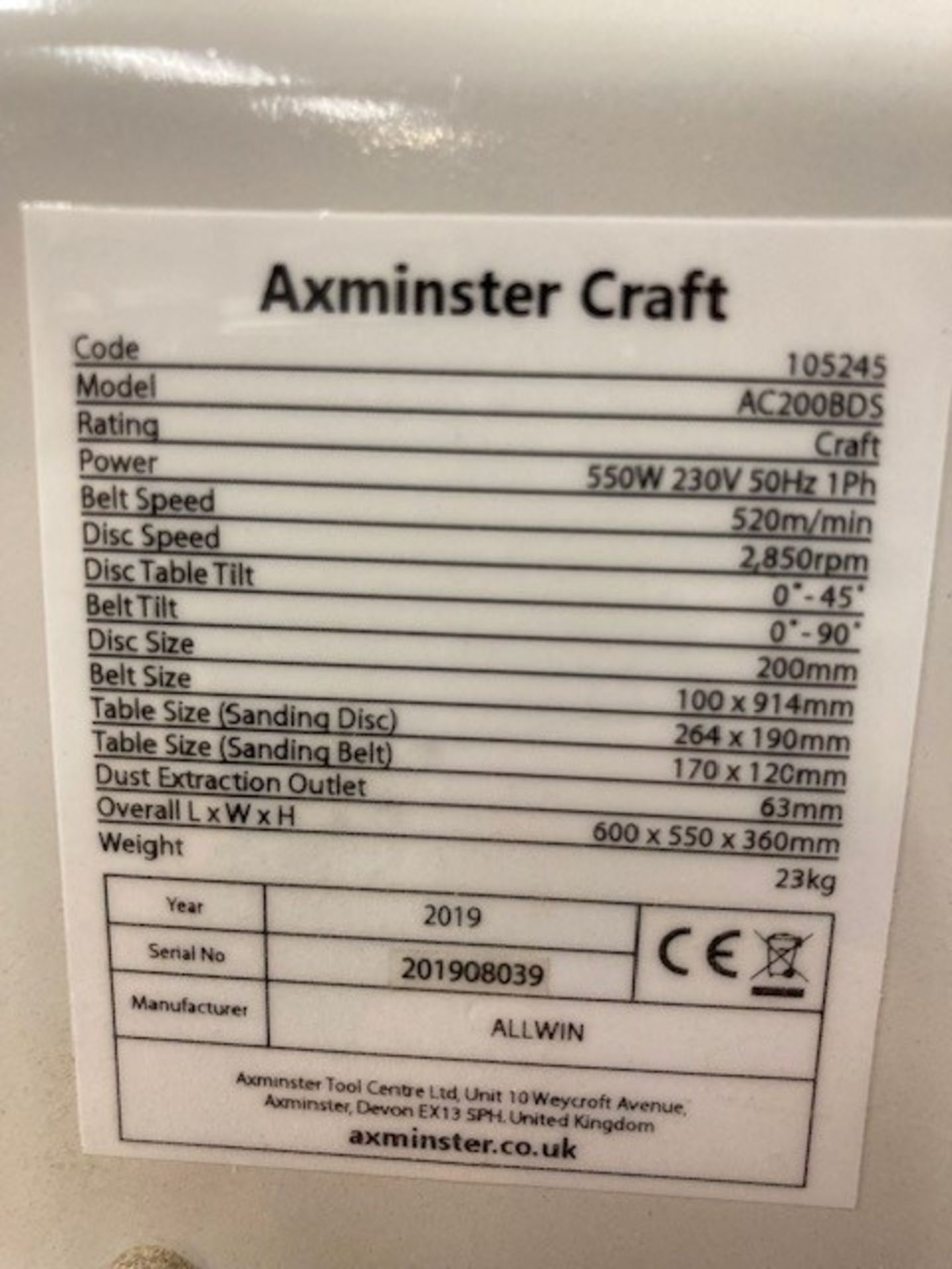 Axminster Craft AC200BDS Belt & Disc Sander