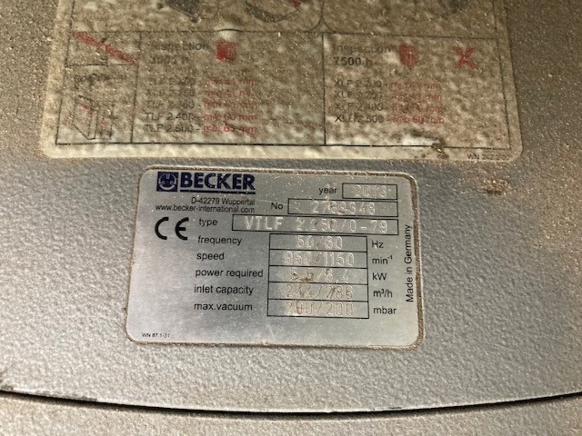Becker VTLF 2.250 /0-79 Vacuum Pump - Image 4 of 4