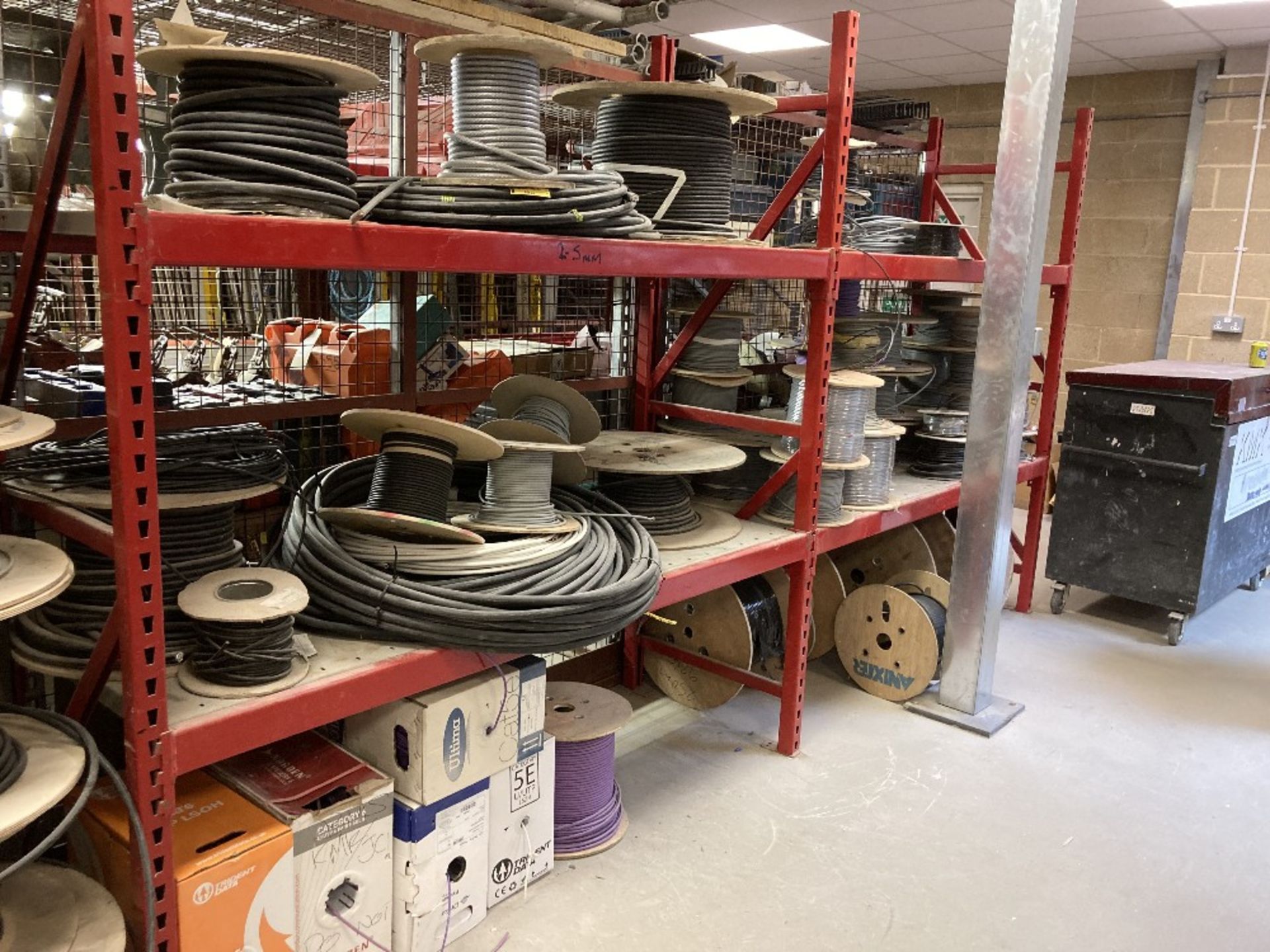 (2) Bays Of Racking To Comprise Of Cable Reels , Industrial Wire Reels, Electrical Offcut Cables