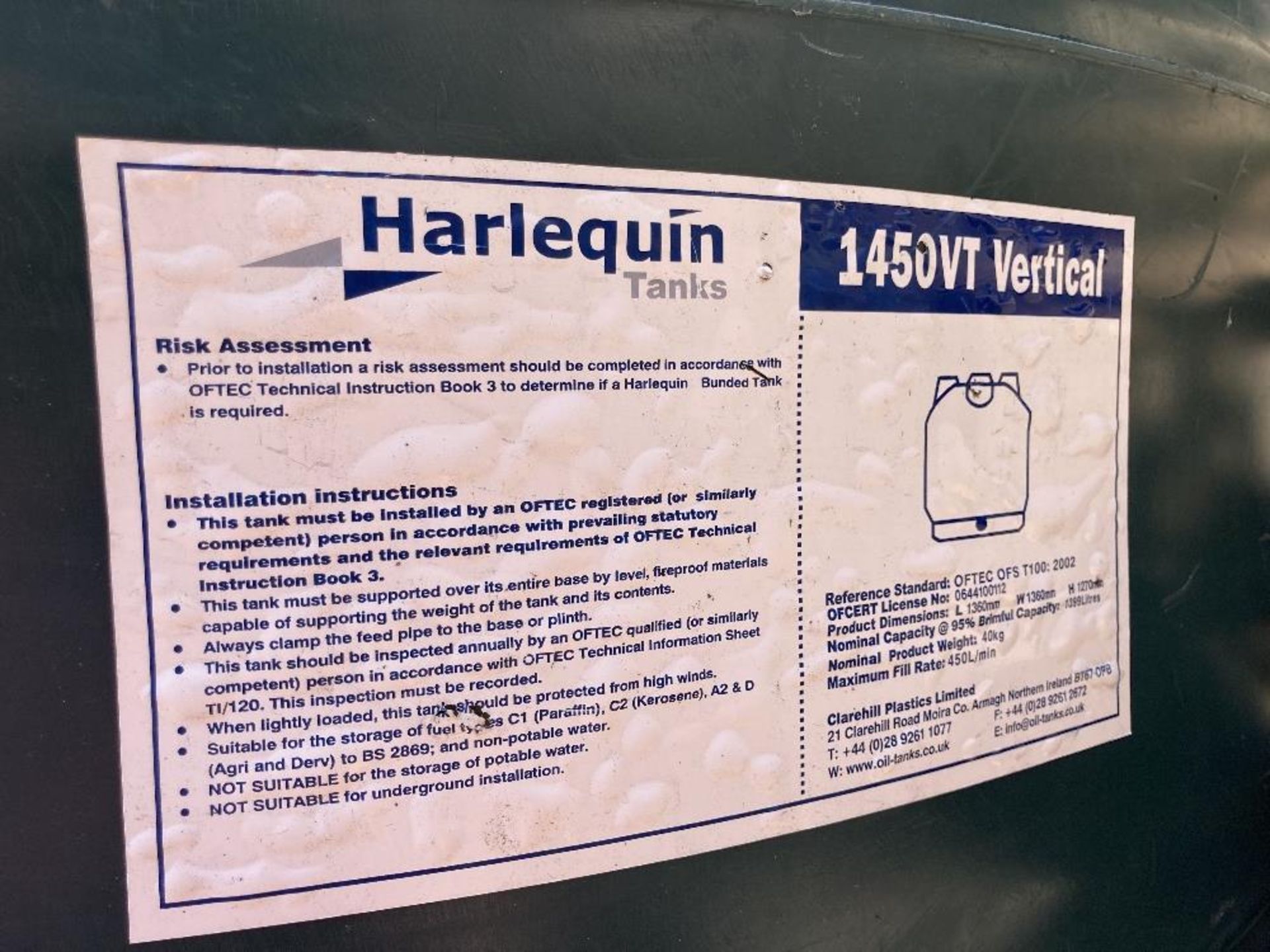 Harlequin Tanks 1450VT Diesel Storage Tank - Image 5 of 5