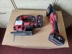 Milwaukee jigsaw and grinder with batteries