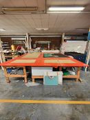 Large wooden workstation including (9) benches