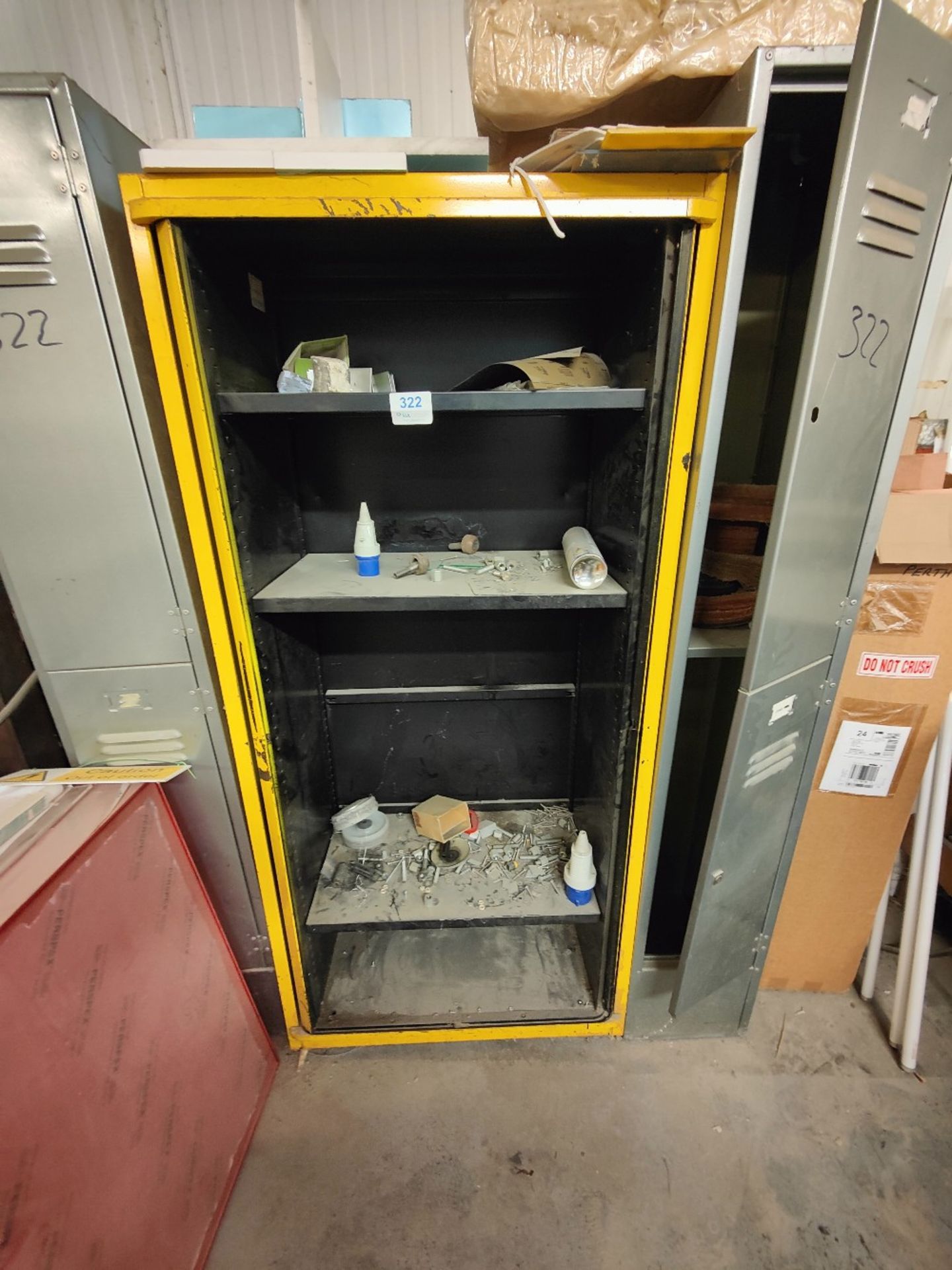 Metal cabinet with contents and (2) double lockers - Image 2 of 2